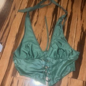 green leather halter top